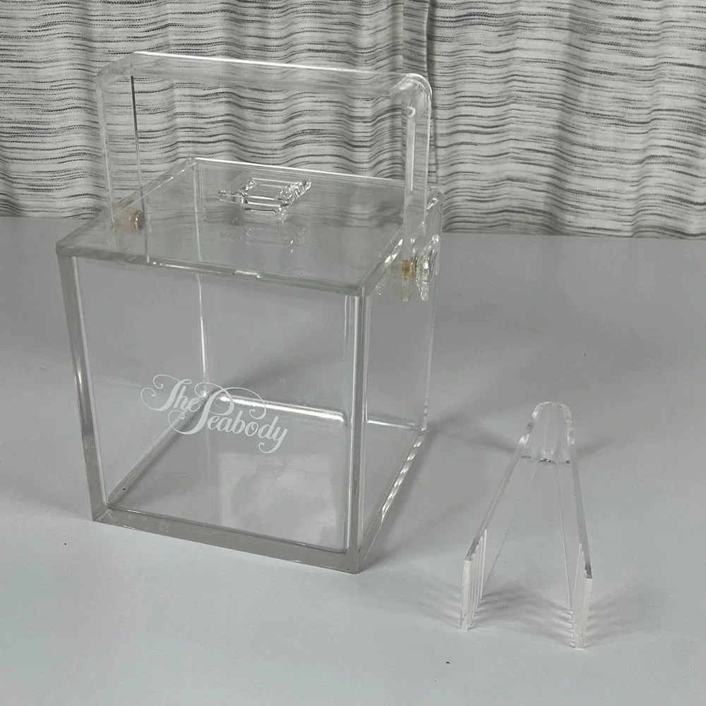 The Peabody Hotel Vintage Clear Acrylic Ice Bucket with Lid and Tongs Square MCM